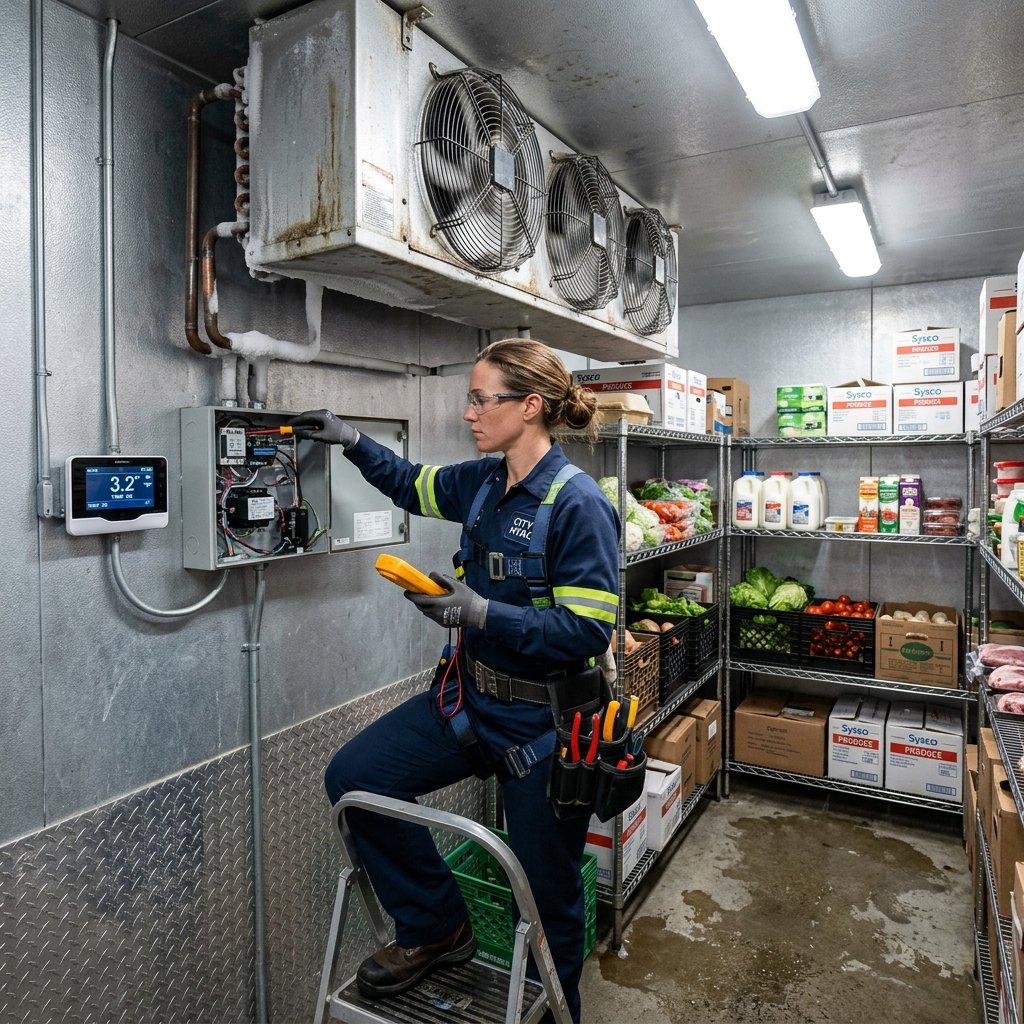 Appliance Repair Technician Troubleshooting Restaurant Chiller