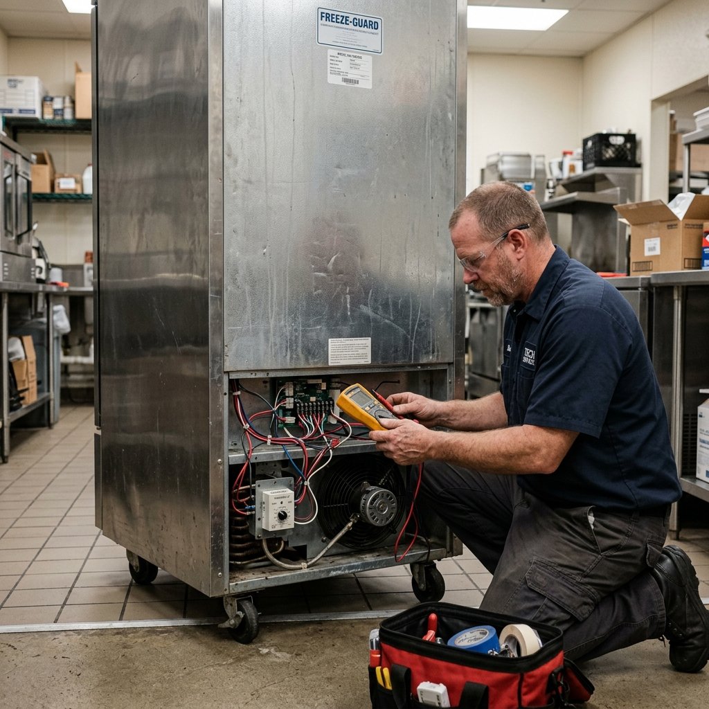 Appliance Repair Technician Troubleshooting Chest Freezer