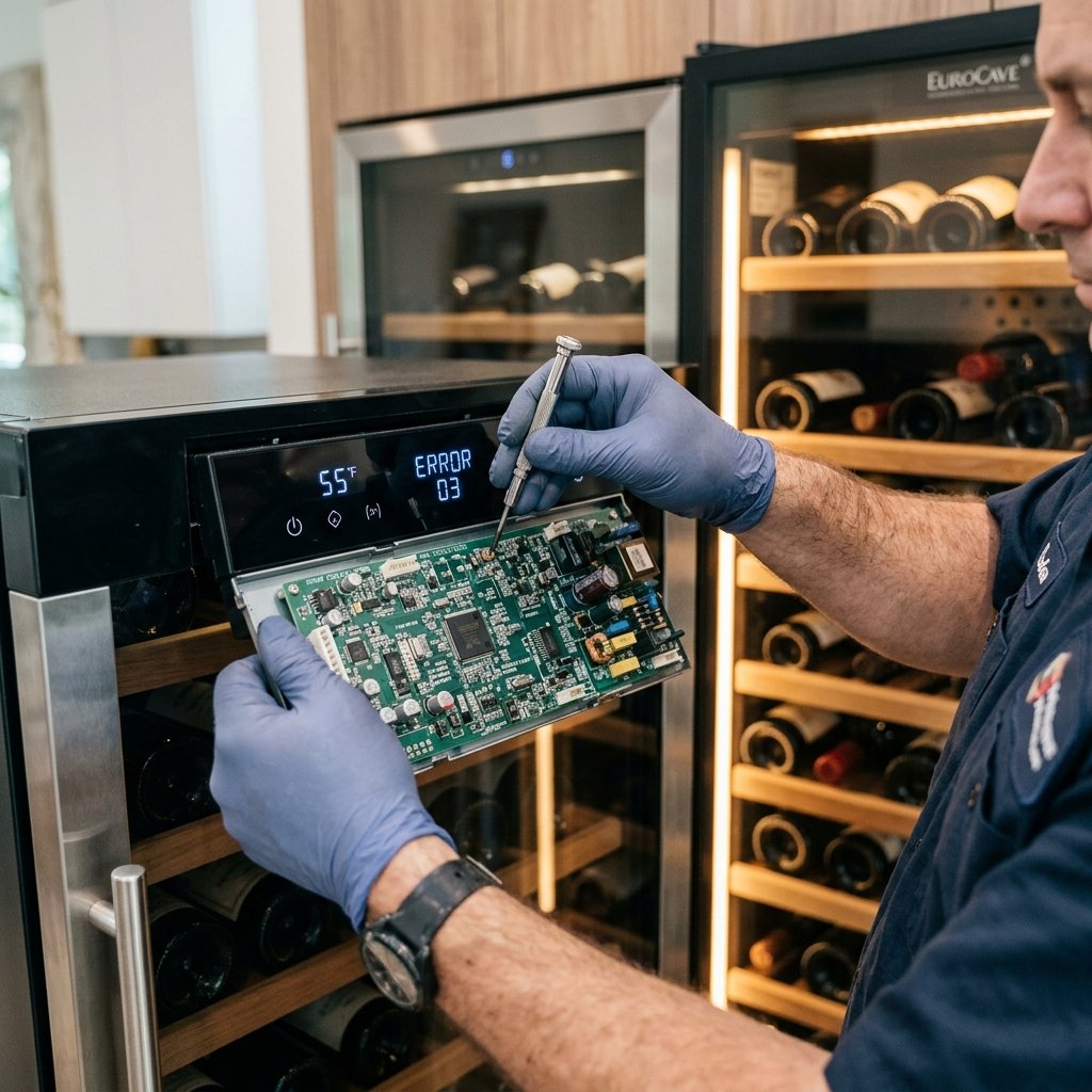 Appliance Repair Technician Troubleshooting Wine Chiller